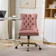 Home Office Chair, Modern Velvet Upholstered Office Chair With Button Tufting And Gold Metal Base, Adjustable Swivel Desk Chair (Black), DE1923BK - 粉色 - 查看 2