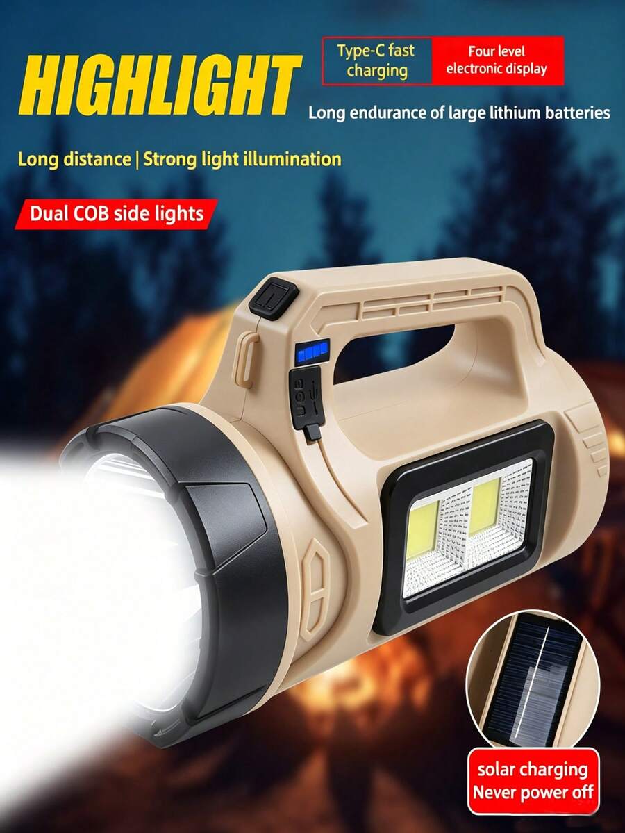2/1 pieza Lámpara portátil multifuncional para camping - Doble fuente de luz, cuatro niveles de atenuación, protección IP44, indicador de nivel de batería. Adecuado para camping al aire libre, reparaciones de emergencia, viajes diarios y otros múltiples escenarios. - Caqui - Ver 1