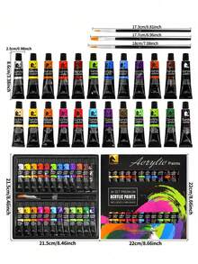 (24 Colors + 3 Brushes) Acrylic Paint Set, 12 Colors Glass/Textile Paint Set, Suitable For Beginners And Artists, Permanent Textile Paint For Clothes, Shoes, Bags, Phone Cases, Flowerpots, Etc. Applicable For Art Painting, Glass, Advertising, Fiber Arts, And Graffiti - Sets - View 3