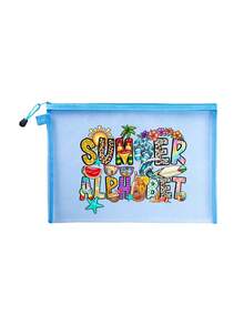時尚女款網格化妝包，印有「Summer Letter」圖案 - 夏季必備。多功能護膚包、旅行盥洗包、便攜式化妝包、沙灘包、宿舍用品；適用於辦公室、學校、度假、派對，非常適合生日禮物、旅行紀念品、節日禮物、婚禮配件 - 彩色 - 查看 12