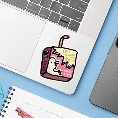 1 pieza Pegatina de Ganso Tonto Jugo, Durable Calcomanía Divertida de Bebida de Ganso Vinilo con Caja de Jugo de Estilo de Dibujos Animados Rosa para Amante de Gansos, Portátil, Botella de Agua, Diario, Cuaderno, Decoración de Planificador