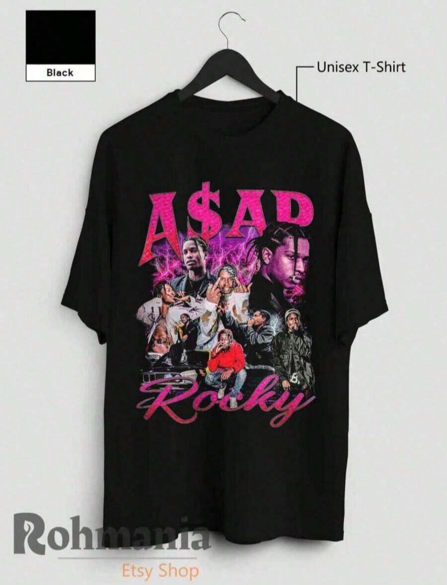 Camiseta ASAP Rocky, Camiseta Gráfica Asap, Mercancía de Rocky, Camiseta de Rap, Vintage, Regalo Unisex, Camiseta de Concierto_1 - Negro 4 - Ver 1