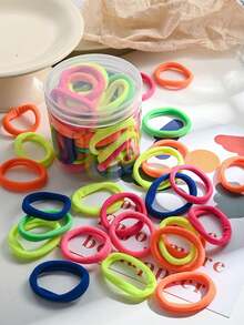 100-50pcs Seamless Elastic Hair Ties Storage Jar, Non-Damaging, Neon Bright Colors, Pink, Green, Orange, Blue Multicolor Ponytail Hair Ties, Suitable For Women And Girls Daily Styling, School, Sports, Fitness, Dance, Party, Christmas And New Year Gifts - Multicolor - View 2