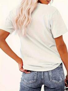 NEW Women's Casual Sports T-Shirt, Short Sleeve With Tropical Graphic Print "AWSHIP IT'S A BIRTHDAY TRIP", Palm Tree And Sun Design, Perfect For Summer - Vintage Urban Style, Unisex Cotton T-Shirt, Short Sleeve, Round Neck And Loose Fit. - 白色 - 查看 2
