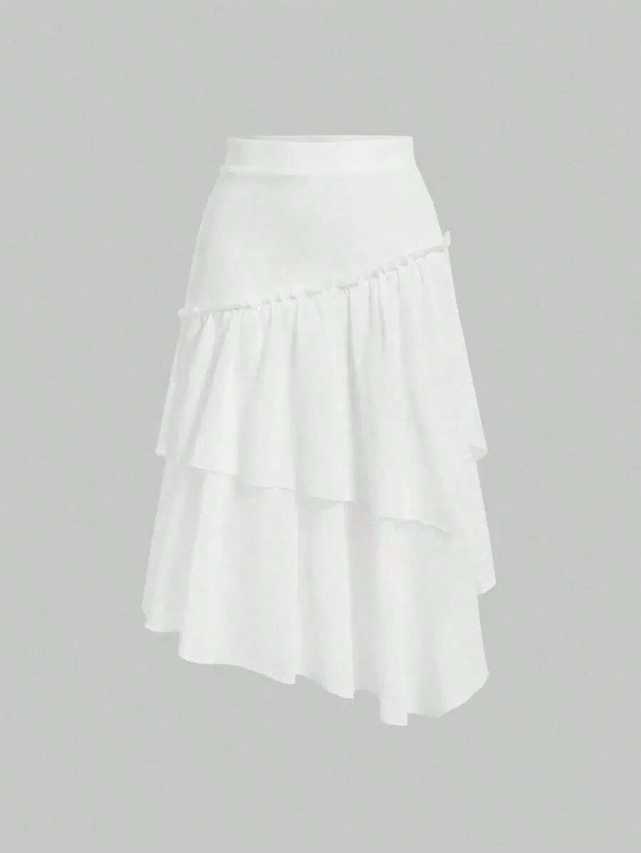 MOD Falda De Doble Capa Con Dobladillo De Volantes Para Mujer - Blanco - Ver 1