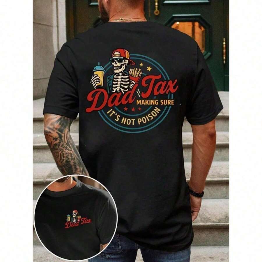 Men's Regular Fit Crew Neck T-Shirt With Skeleton Print, Casual Short Sleeve Summer Shirt, Men's Fashion For Everyday Wear, Tropical Z6AU MK0I - 黑色 - 查看 1