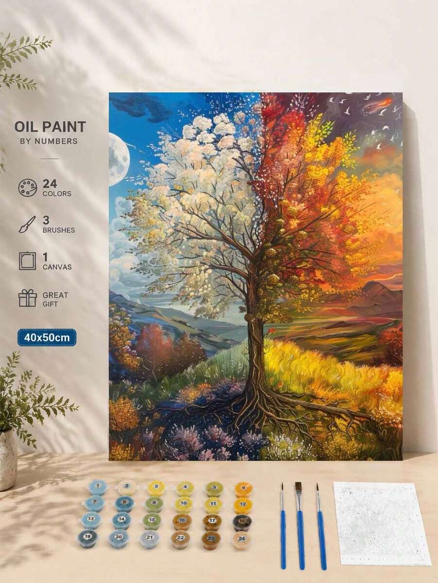 春秋DIY数码油画套装，1套，工艺品，无框油画套装，适用于卧室装饰和墙面艺术装饰，绘画方法简单有趣，无需绘画基础，实现您的绘画梦想，沉浸在缤纷多彩的世界中，每一笔都是自我表达，为生活增添浪漫气息，馈赠亲朋好友的最佳礼物，节日礼物，40*50厘米
