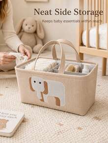 1 pieza Carro de pañales y almacenamiento multifuncional con lindo diseño de elefante - Cesta de almacenamiento de tela suave para habitación de bebé con estampado de animales adorables, diseño ahorra espacio, adecuado para mesa cambiadora, estante de pañales y accesorios, duradero y fácil de limpiar, plegable, diseño divertido - Multicolor - Ver 5