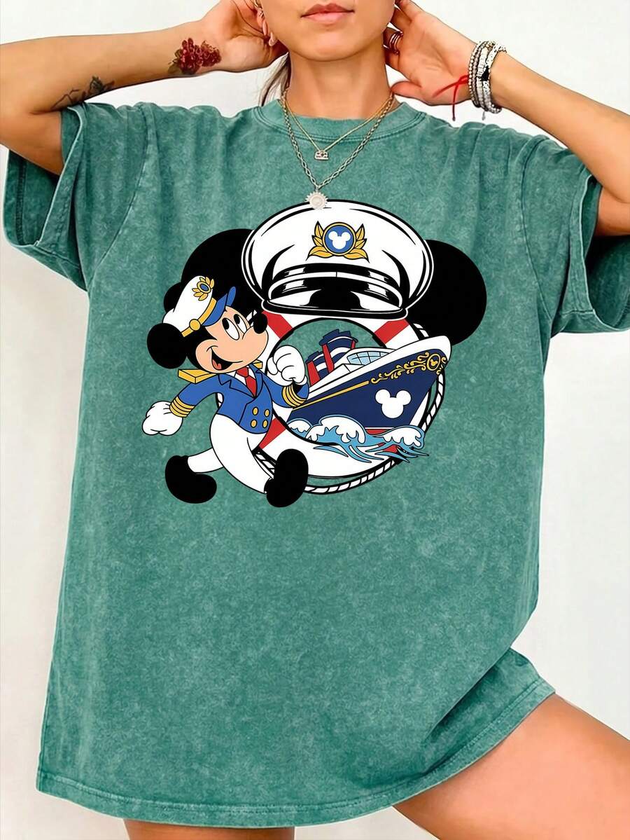 Disney Oversize Round Neck Washed T-Shirt With Disney Mickey Mouse Print, Disneyland, Disney Animal Kingdom, Disney Family Vacation Trip, Summer Outfits For Women, Vacation Outfits Women, Dresses,, Dresses For Women, Summer Clothes, Summer Tops, Capris For Women, Rompers For Women, Jeans For Women, Jorts, Graphic Tees Women, Tank Tops Women, Dresses For Women Summer, Summer Tops, Summer Clothes, Summer, Swimsuits For Woman, Bathing Suits For Women, Bikinis, White Tank Top, Women Sweatshirts & Hoodies, Cord Sets For Women, Trajes Elegantes De Mujer, Conjuntos De Dos Piezas Para Mujer, Skirt Two Piece Set, Conjuntos De Mujer, Blusas, Trajes De Mujer Casual, Free Shipping, Co Ords Sets Women, Faldas - Màu xanh Bạc hà - Xem 1