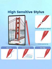 Stylus Pen 90Wh Battery-Powered Stylus Pen With Handwriting Recognition, Tilt Sensitivity And Palm Rejection, Compatible With 10.2", 10.9", Air 4/5/6/M4, A16 11th 2025, Air 11 And 13" (M3/M2), Pro 11"/12.9" , Color: Red Magnetic Adsorption Spring Gift - 紅色 - 查看 2
