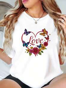 Nuevo modelo 2026,% algodón, adecuado para primavera y verano, corte holgado, ropa casual, diseño moderno, material duradero, camiseta de mujer de primavera-verano con estampado de alta calidad. Perfecta para vacaciones en la playa, viajes a la playa, campamentos de verano, ropa casual, reuniones temáticas de vacaciones, camisetas de manga corta adecuadas para el uso diario. - Blanco - Ver 6