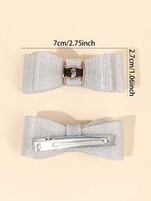2pcs Gold Bowknot Hair Clips, Shiny Fashion Hair Accessories Suitable For Daily Wear And Important Occasions Like Birthday Parties - Silver - View 5