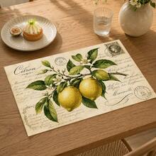 1pc Lemon Pattern Linen Placemat, Breakfast Mat, Coffee Coaster, Bowl Pad, Kitchen Accessory, Easy To Clean Dining Mat, Suitable For Home, Restaurant, Dining Decor, Holiday Gift, Gift For Friends, Multi-Piece Set - Multicolor - View 1