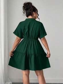 Vestido informal de estilo camisa de talla grande con detalles ricos - Verde Oscuro - Ver 2