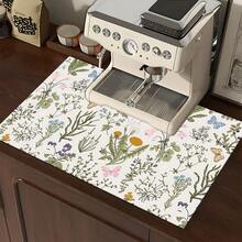 1 pieza Felpudo absorbente con patrón botánico vintage, decoración del hogar, apto para máquina de espresso, fregadero, grifo, baño, accesorios de cocina - Multicolor - Ver 5