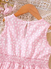 Đầm hoa nhí thắt eo dáng casual cho bé gái, thích hợp mặc đi nghỉ hè. - Hồng - Xem 5