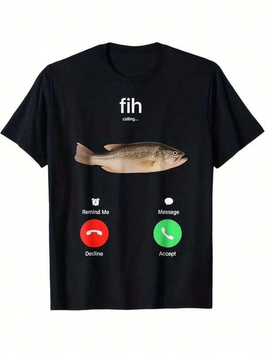 Fih, recuerda la llamada, mensaje de rechazo y aceptación de llamadas telefónicas, camiseta de pescado, ropa de caída para mujeres. - Negro - Ver 1