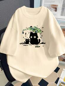 Women's Short Sleeve T-Shirt, Summer Cartoon Print, Fashionable And Modern Design, Sheer Short Sleeve T-Shirt, Short Sleeve T-Shirt Top, Slim Fit T-Shirt Top #3333 - 杏 - 查看 1