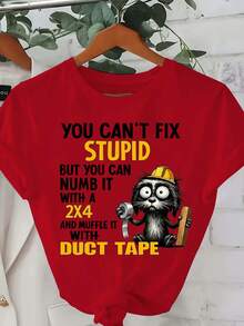 Plus Sizes - Plus Sizes - Women's Plus Size Casual And  Printed T-Shirts 0-8XL, Fashionable Base Layer For Everyday Outings, Unique And Suitable For All Seasons, Short Sleeve T-Shirts Available In Multiple Colors. You Can't Fix Stupidity - [Red] - View 1