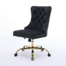 Home Office Chair, Modern Velvet Upholstered Office Chair With Button Tufting And Gold Metal Base, Adjustable Swivel Desk Chair (Black), DE1923BK - 黑色 - 查看 6