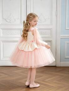 Đầm công chúa bồng bềnh, không tay, chất liệu voan jacquard phối lưới, kiểu dáng thanh lịch cho bé gái dự tiệc cưới, thích hợp cho sinh nhật, tiệc tối, dạ hội, trình diễn thời trang. Không bao gồm băng đô cài tóc. - Bụi hồng - Xem 2