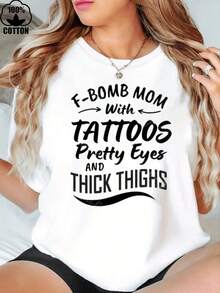 Women's Short-Sleeved T-Shirt With Round Neck, Printed With English Letters, Soft And With A Fluid Drape, Suitable For Daily Wear, Office, School, Vacation, Camping, Versatile Style, Short Sleeves Make Your Summer More Vibrant And Colorful. - 白色 - 查看 7