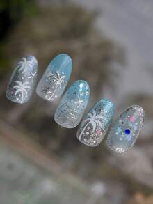 1 Cartela de Adesivos de Unha Japonês 5D com Flor de Cerejeira, Decoração de Flor Pequena com Pérola, Manicure Francesa com Borda Metálica, Adesivos de Unha Rosa com Flor de Cerejeira, Arte de Unha DIY - Multicolorido - Ver 6
