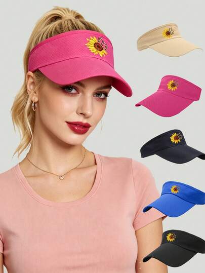1Pc Unisex Fashionable Sunflower Print Pattern Sports Visor Cap Sun Hat - Quick Dry,UV Protection, Breathable Mesh Cap, Suitable For Summer Beach, Running, Outdoor Activities, Cycling, Volleyball, Women