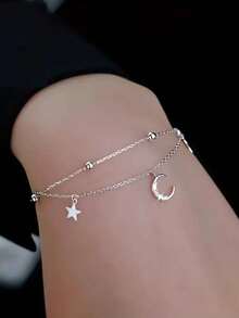 1pc S925 Sterling Silver Luxury Shiny Moon & Star Pendant Adjustable Bracelet, Suitable For Girls And Girl For Multiple Occasions, High-Quality Birthday Party Or Graduation Gift - Stars and Moon - View 9