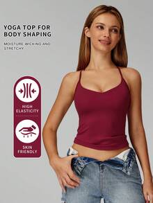 Áo tank top nữ MFVIM Naked Feeling Yoga Crisscross Back Racerback, chất liệu nhanh khô, thích hợp cho chạy bộ ngoài trời, đạp xe, yoga, pilates và tập gym. - Màu Đỏ Sâu - Xem 3