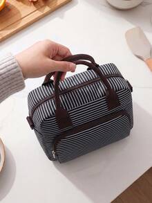1Piece Portable Lunch Bag Large Reusable Insulated Lunch Box Bento Pouch Dinner Insulation Bag Student Thickened Cute Lunch Fruit Bag Pink Strawberry Stripe Leopard Print Small Floral Bag For School School Accessories School Stuff - Stripe - 查看 5