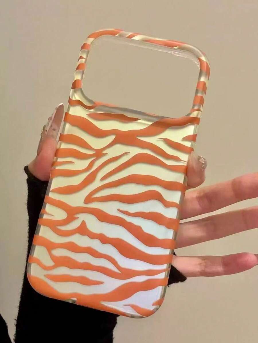 Zebra Pattern Blue & Brown Leopard Print Unique Phone Case, Compatible With IPhone 16 Pro Max, 14, 13, 12, 17, 15 Pro, Fashionable Anti-Fall Protective Cover - Orange - View 1