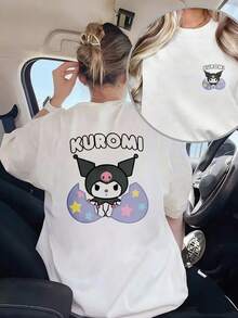 Women's Short-Sleeved T-Shirt With A Black And White Shell-Breaking Print, Featuring A Dark, Sweet, And Fresh Style. It Has A Loose Fit And Is Suitable For Birthday Gifts And Valentine's Day Presents. | Exquisite Design | Loose And Comfortable | Easy To Match | - 白色胸前小圖 - 查看 7