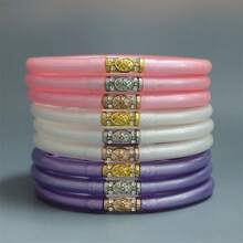 9pcs Set Faux Gold Foil Spray Plastic Gold Powder Bangle Bracelets, Fashionable Hexagram Thai Script Decor Accessories For Women - 9 Multi-colors - View 8