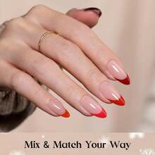 Beetles French Tips Press On Nails: 150 Pcs Pink Short Square Press On Nails Fake Nail Tips - 160 Pcs M Almond-Fierce French - 查看 4