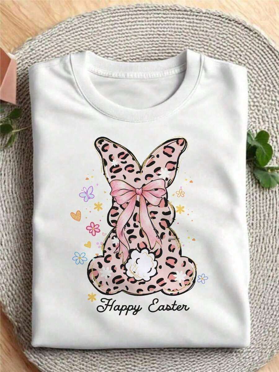 Camisetas de Mujer Nuevas de Primavera/Verano para Pascua - Ropa Sencilla y a la Moda, Camiseta de Cuello Redondo para Mujer, Perfecta para el Guardarropa de Primavera y Verano, Excelente Opción de Regalo - Blanco - Ver 1