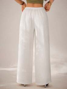 PETITE Pantalones anchos de pierna ancha con estampado floral y cintura con lazo para mujer, pantalones de playa de 100% algodón para verano - Blanco - Ver 2