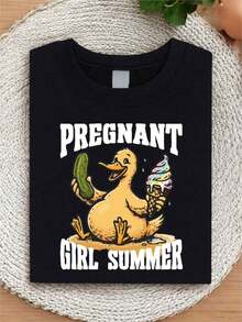Camisetas de Verano con Estampado de Ganso, Camiseta Retro de Verano para Mujer Embarazada, Ropa para Fiesta de Verano, Camiseta Divertida para Anuncios, Camisetas Divertidas de Verano para Mamá en la Playa, Bonito Regalo para Futura Mamá.SH-1267 Transpirable y cómodo - Negro - Ver 1