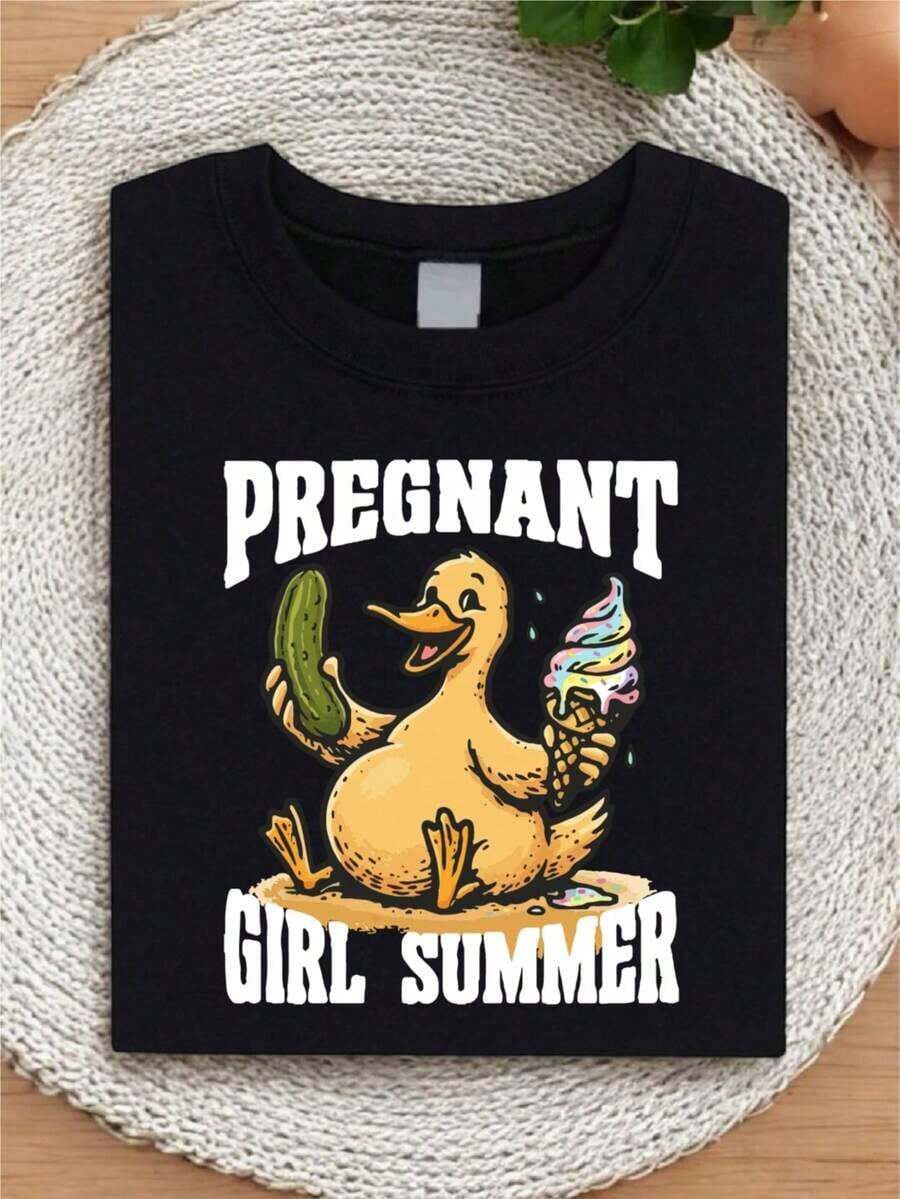 Camisetas de Verano con Estampado de Ganso, Camiseta Retro de Verano para Mujer Embarazada, Ropa para Fiesta de Verano, Camiseta Divertida para Anuncios, Camisetas Divertidas de Verano para Mamá en la Playa, Bonito Regalo para Futura Mamá.SH-1267 Transpirable y cómodo - Negro - Ver 1