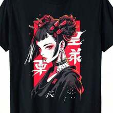 Camiseta Divertida Retro para Mujer, Manga Corta, Cuello Redondo, Versátil, Estilo de los 90, Estampado Casual con Patrón de Dibujos Animados, Blanca, Transpirable y Cómoda - Negro 5 - Ver 6