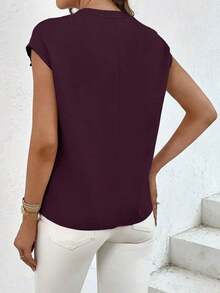 Camisa Con Cuello Vuelto De Color Liso Para Mujer Con Bolsillo Con Solapa - Rojo violeta - Ver 2