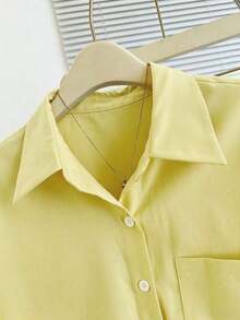 Camisa casual de mujer con mangas de murciélago azul y bolsillo, para uso diario, primavera/verano - Amarillo claro - Ver 4