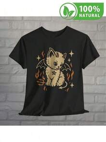 2026 new Camisetas Para Mujer Camiseta negra con diseño de gatito demonio estilo kawaii para hombres y mujeres  México urbano casual alternativa cómoda camiseta gráfica única perfecta para fans de la moda oscura y originalidad ideal para expresar tu estilo personal en cualquier ocasión - Negro - Ver 6