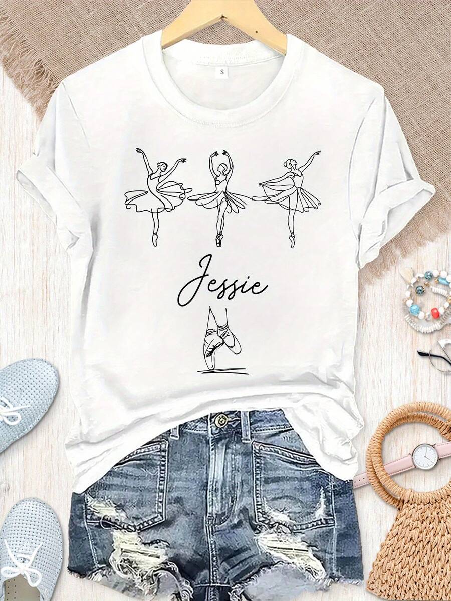 Camiseta de ballet personalizada con nombre, camiseta de bailarina, camiseta de ballet personalizada, regalo de ballet, camiseta para equipo de ballet, regalo para bailarinas, 100% algodón. - Blanco - Ver 1