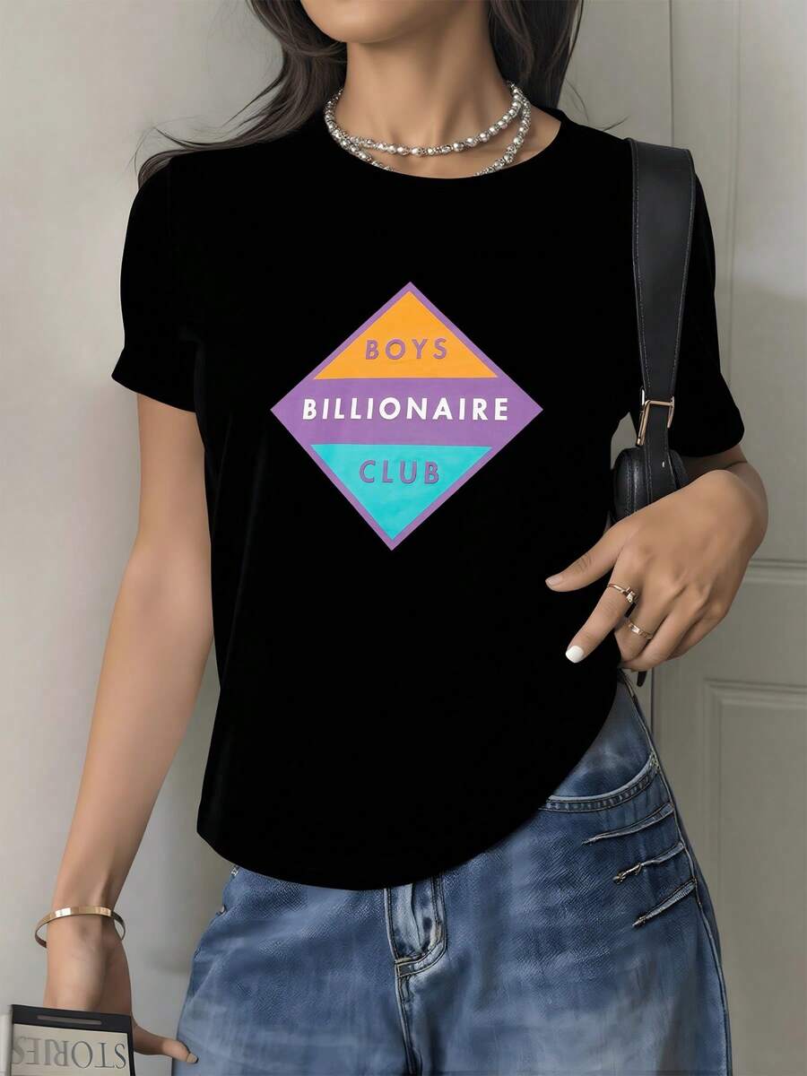 Geometric Symbol With Vibrant Colors Combining Orange, Purple, And Turquoise Tones, Reflecting Energy, Confidence, And Modern Luxury In A Stylish, Comfortable, Casual Women's T-Shirt For Everyday Wear. - 黑色 - 查看 1