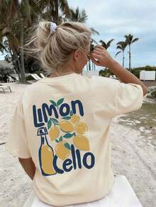 Camiseta de manga corta casual, holgada y versátil con estampado gráfico de limonada.Adecuado para uso casual y de vacaciones. - Desnudo 3 - Ver 5