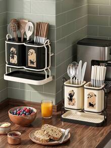 A Kitchen Cutlery And Utensil Organizer Featuring A Punch-Free, Integrated Design With Built-In Drainage And Dual Compartments For Chopsticks And Spoons. This Multifunctional Drying Rack Is Specifically Designed To Store Knives, Forks, Spoons, And Various Small Kitchen Tools. A Space-Saving, Non-Slip, And Stable Countertop Organizer That Is Easy To Clean-Making It A Practical Accessory For Organizing And Tidying Up Your Home Kitchen Countertops. - Multicolor - View 4