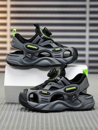 Children's Boys' Outdoor Style Shoes, Non-Slip Durable Sole, Breathable Mesh Design, Comfortable, Anti-Collision Toe Cap, Suitable For Daily Wear And Outdoor, Rotary Buckle Easy On/Off, Summer Sandals