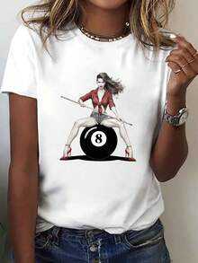 Talla grande - talla extra grande - camiseta de mujer, hecha de algodón puro, tela ligera y transpirable, diseño de cuello redondo, diseño estampado, corte de manga corta, adecuada para primavera y verano. - Blanco - Ver 1