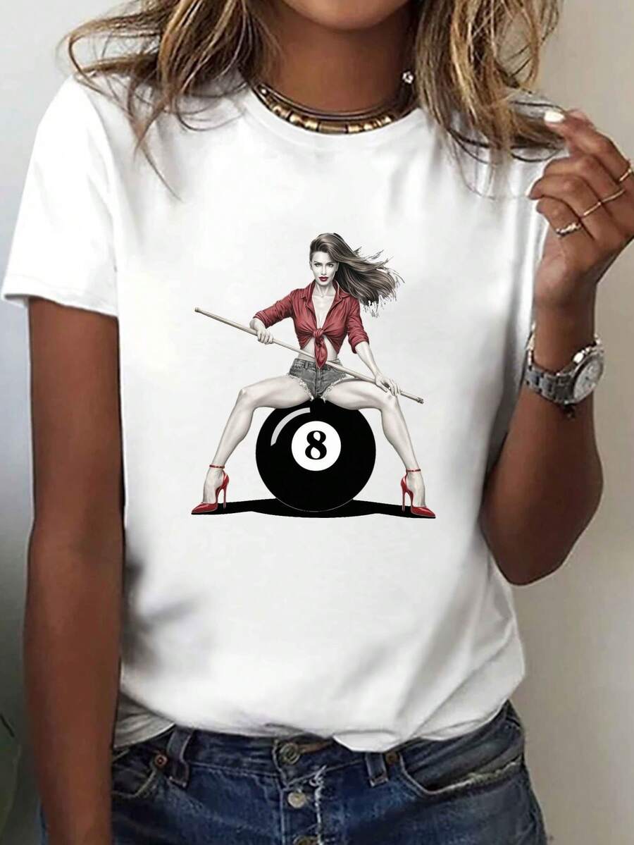 Talla grande - talla extra grande - camiseta de mujer, hecha de algodón puro, tela ligera y transpirable, diseño de cuello redondo, diseño estampado, corte de manga corta, adecuada para primavera y verano. - Blanco - Ver 1